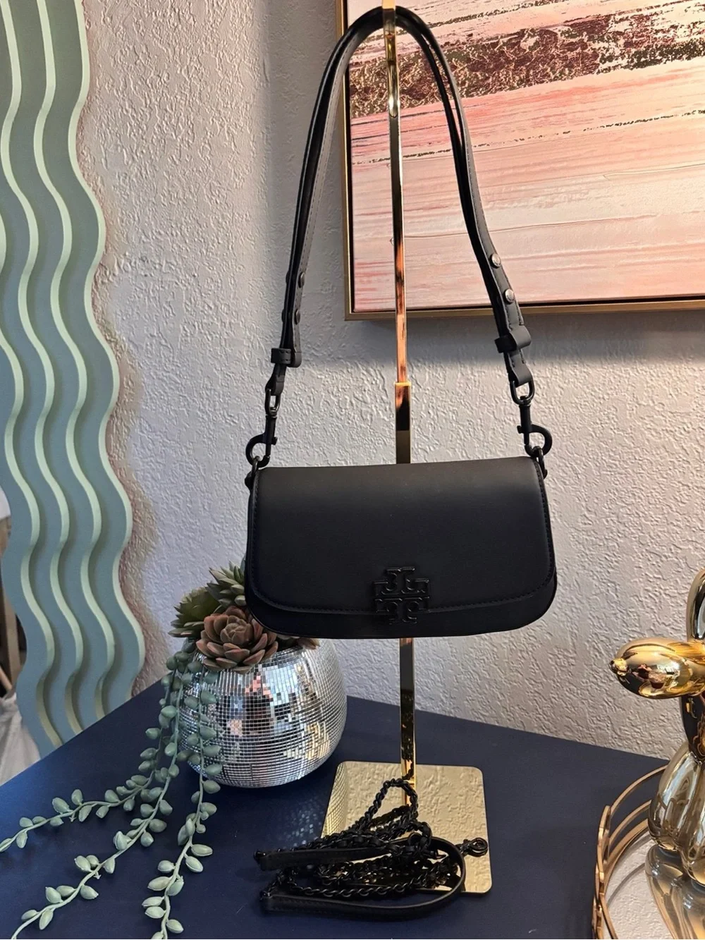 Tory Burch Black Leather Fleming-Style Crossbody
